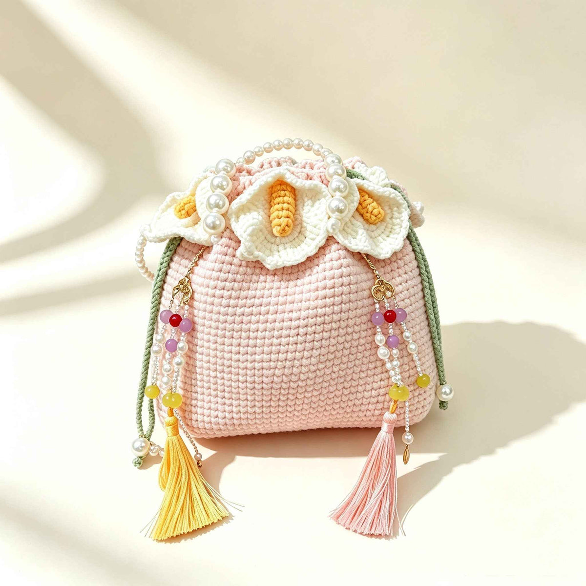 Calla Lily Drawstring Bag DIY Kit – Handmade Crochet Bag Making Kit for Beginners - MyStitchBag