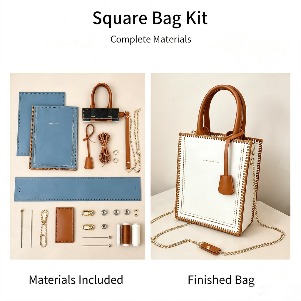 Trendy Small Square Bag DIY Craft Kit, Simple Hand‑Sew Shoulder & Crossbody Handbag for Women - MyStitchBag