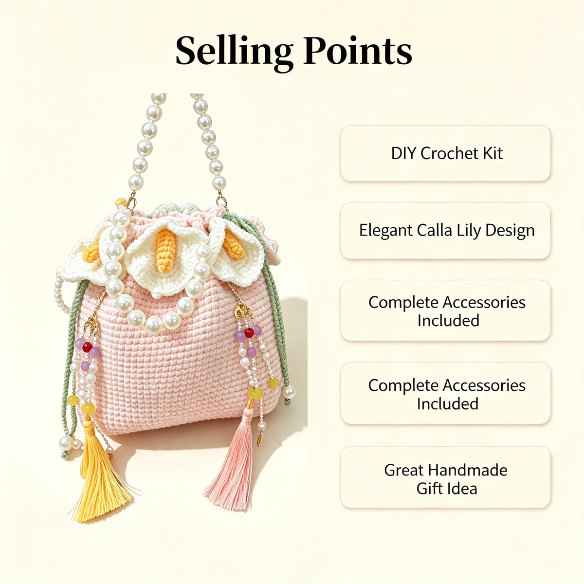 Calla Lily Drawstring Bag DIY Kit – Handmade Crochet Bag Making Kit for Beginners - MyStitchBag