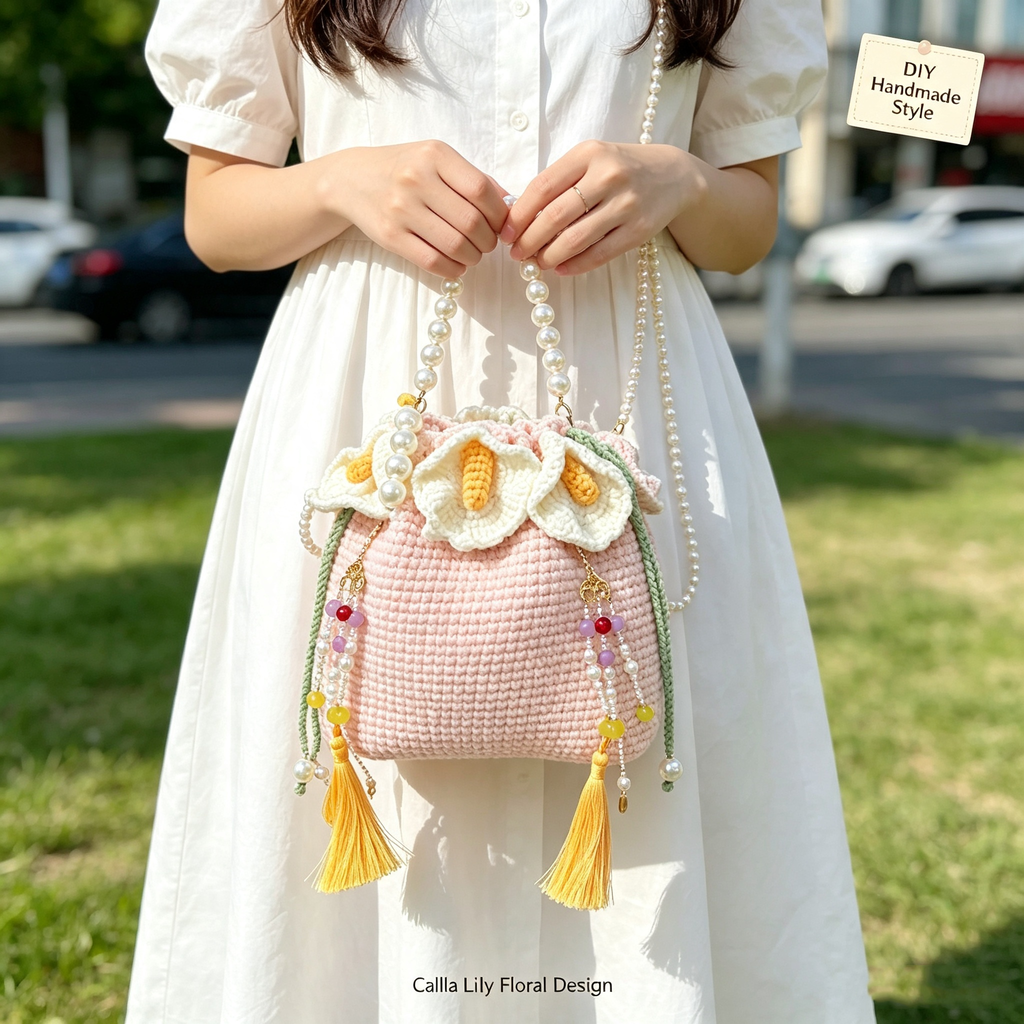 Calla Lily Drawstring Bag DIY Kit – Handmade Crochet Bag Making Kit for Beginners - MyStitchBag