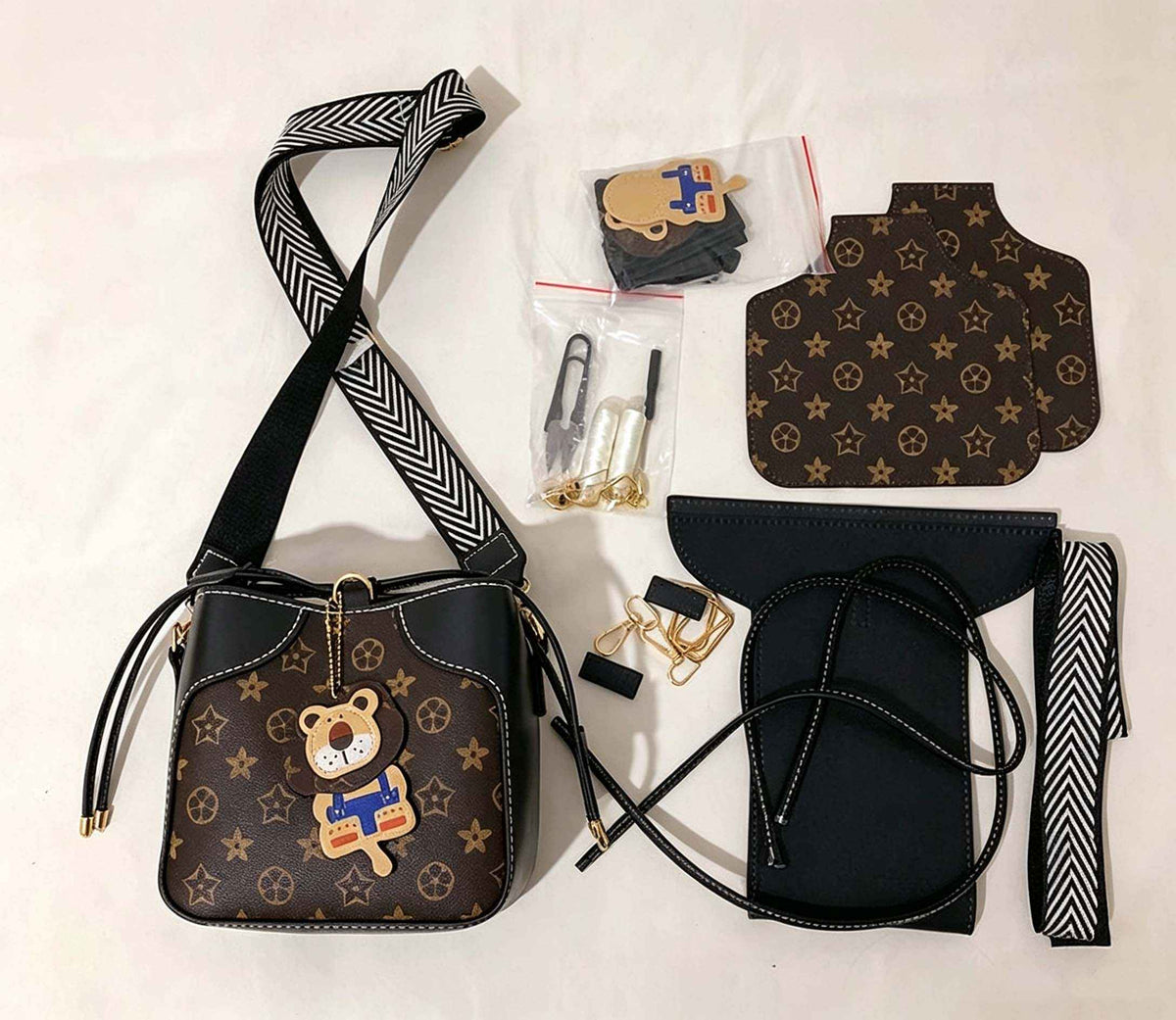 DIY Bucket Bag Making Kit | Handmade Crossbody Bag with Bear Pendant - MyStitchBag