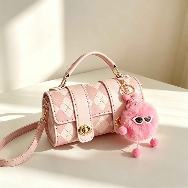 DIY Pink Argyle Cylinder Mini Bag Kit | Handmade Crossbody Material Pack - MyStitchBag Hover Image