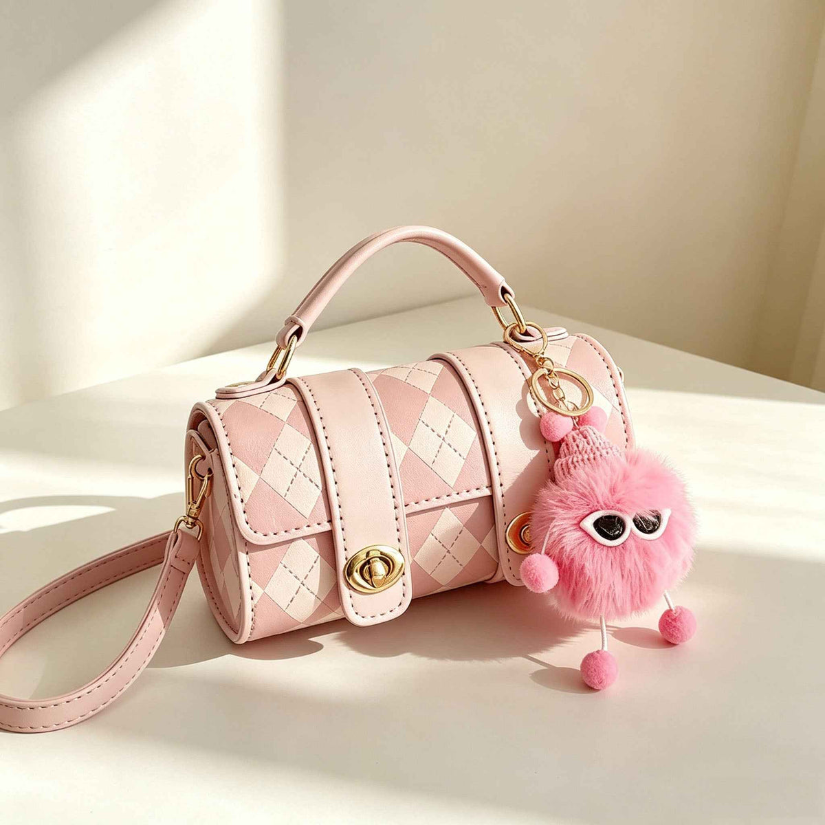 DIY Pink Argyle Cylinder Mini Bag Kit | Handmade Crossbody Material Pack - MyStitchBag
