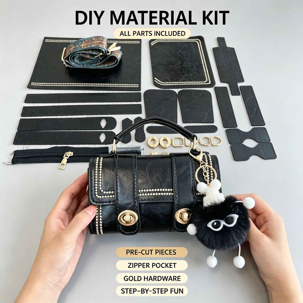 DIY Pink Argyle Cylinder Mini Bag Kit | Handmade Crossbody Material Pack - MyStitchBag