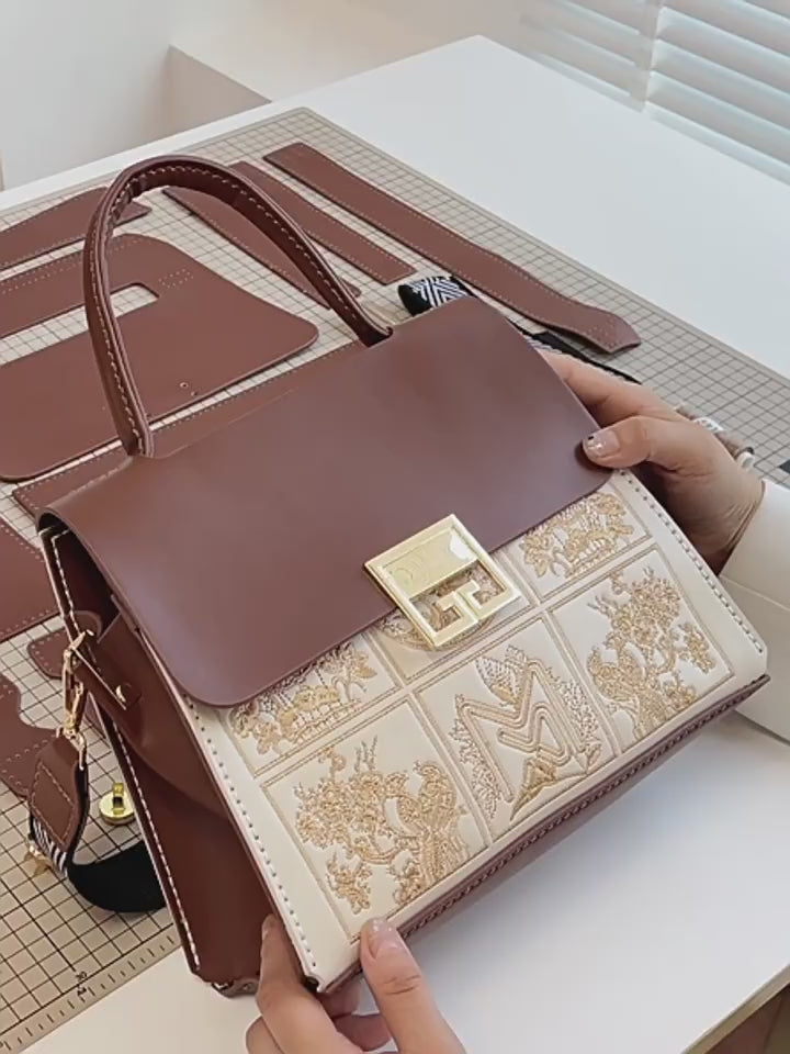 Embroidery Flap Handbag DIY Kit – Retro Handmade Crossbody Bag Making Kit